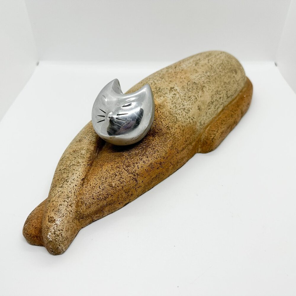 SOLD HTF Rare VTG Abstract Cat Sculpture Plaster Metal Modern Stone Laying MCM